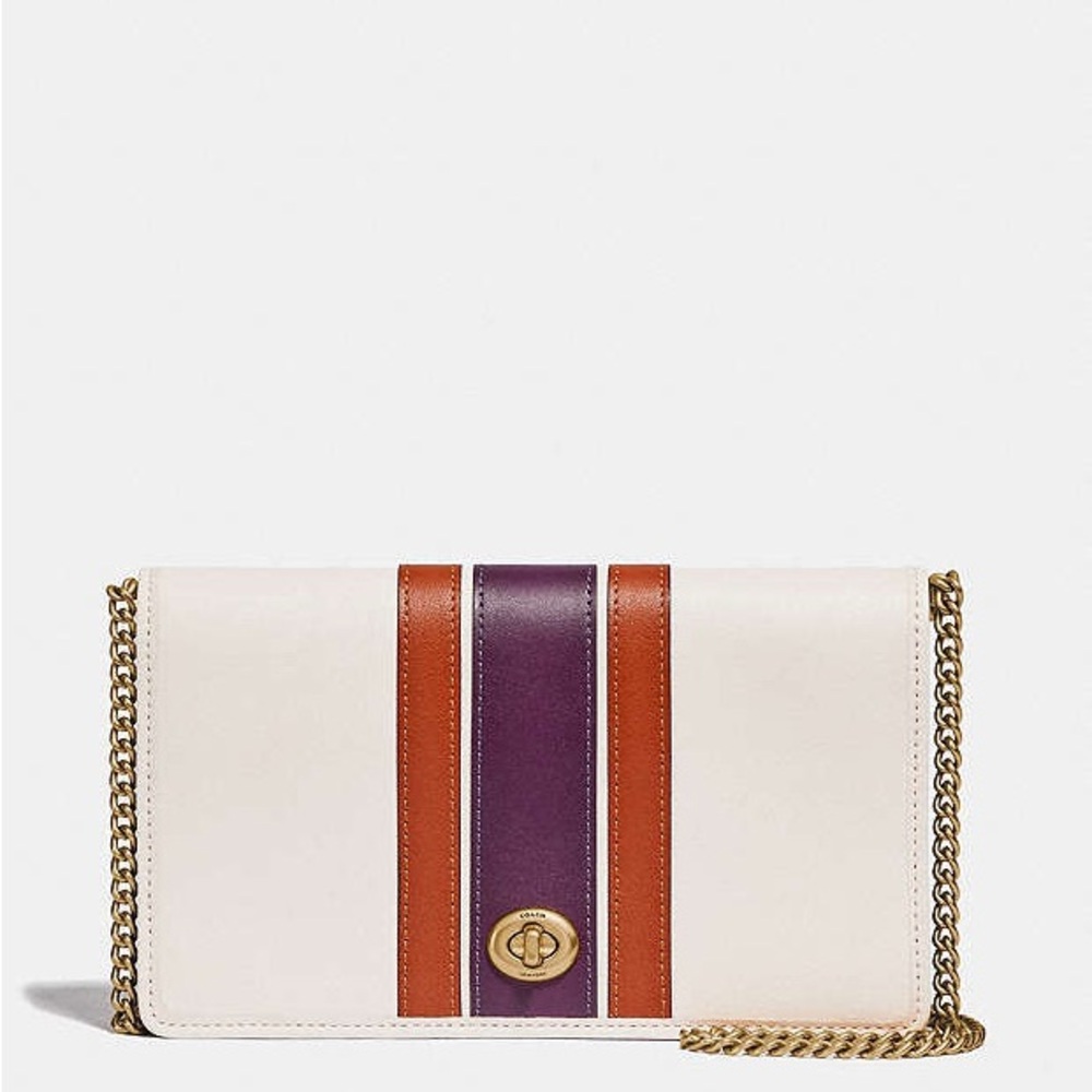 Coach Callie Foldover Chain Clutch With Varsity StripeNew with cards